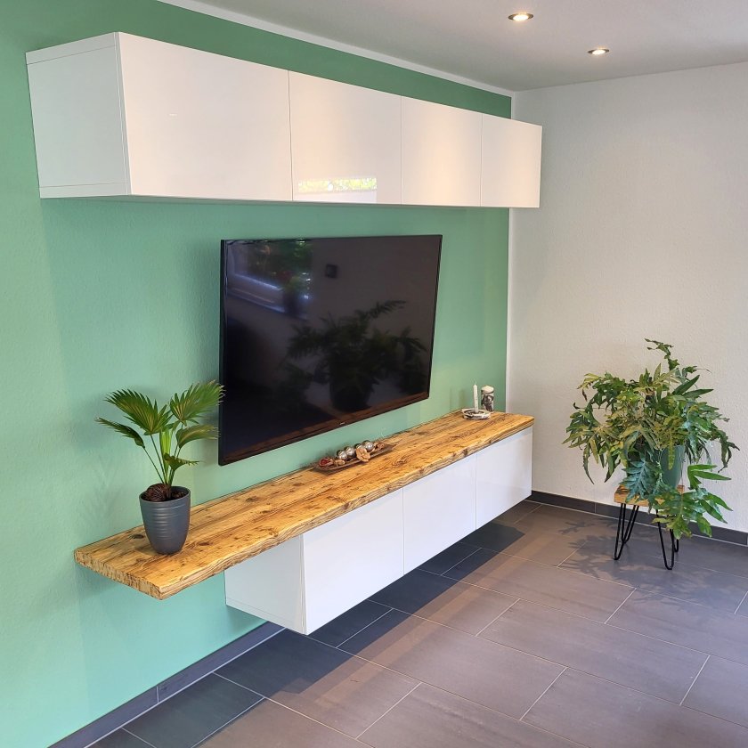 Abdeckplatte fuer IKEA Besta Lowboard Sideboard TV-Schrank aus Massivholz / Altholz / Gerüstbohlen Farbe summer